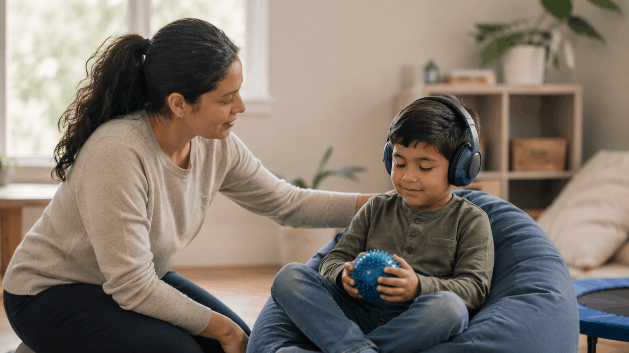 Parent and autistic child moving through a daily routine together at home, school, and on the go